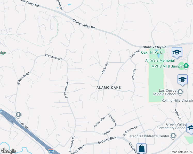 map of restaurants, bars, coffee shops, grocery stores, and more near 300 Marks Road in Alamo