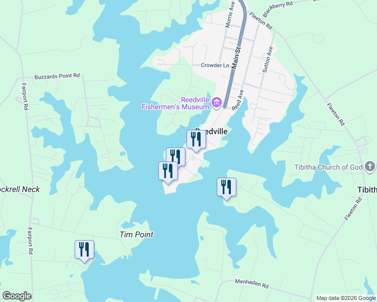map of restaurants, bars, coffee shops, grocery stores, and more near 84 Toulson Avenue in Reedville