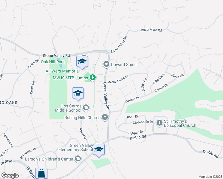 map of restaurants, bars, coffee shops, grocery stores, and more near 1656 Green Valley Road in Danville