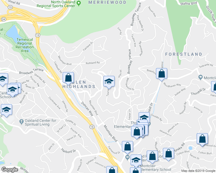 map of restaurants, bars, coffee shops, grocery stores, and more near 123 Taurus Avenue in Oakland