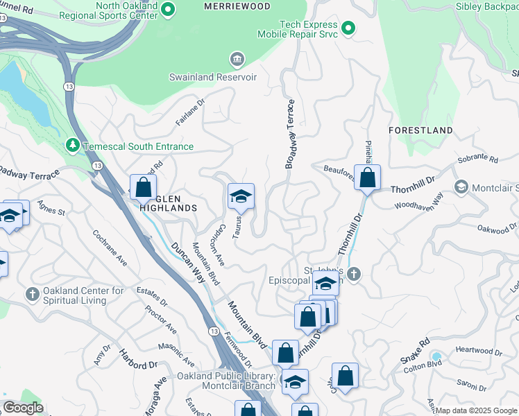 map of restaurants, bars, coffee shops, grocery stores, and more near in Piedmont