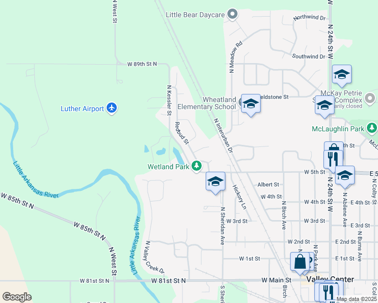 map of restaurants, bars, coffee shops, grocery stores, and more near 3675-3699 West 85th Street North in Valley Center