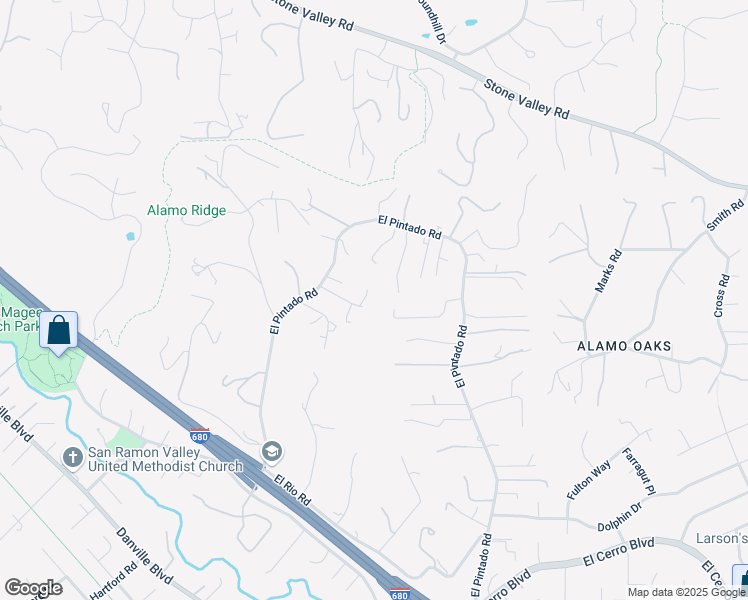 map of restaurants, bars, coffee shops, grocery stores, and more near 855 El Pintado Road in Danville