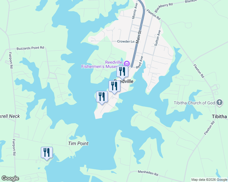 map of restaurants, bars, coffee shops, grocery stores, and more near 729 Main St in Reedville