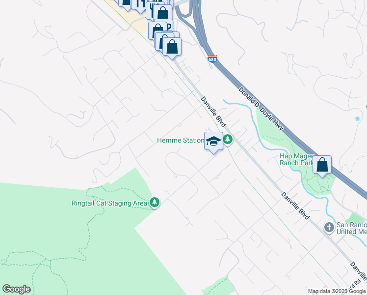 map of restaurants, bars, coffee shops, grocery stores, and more near 12 La Sonoma Court in Alamo