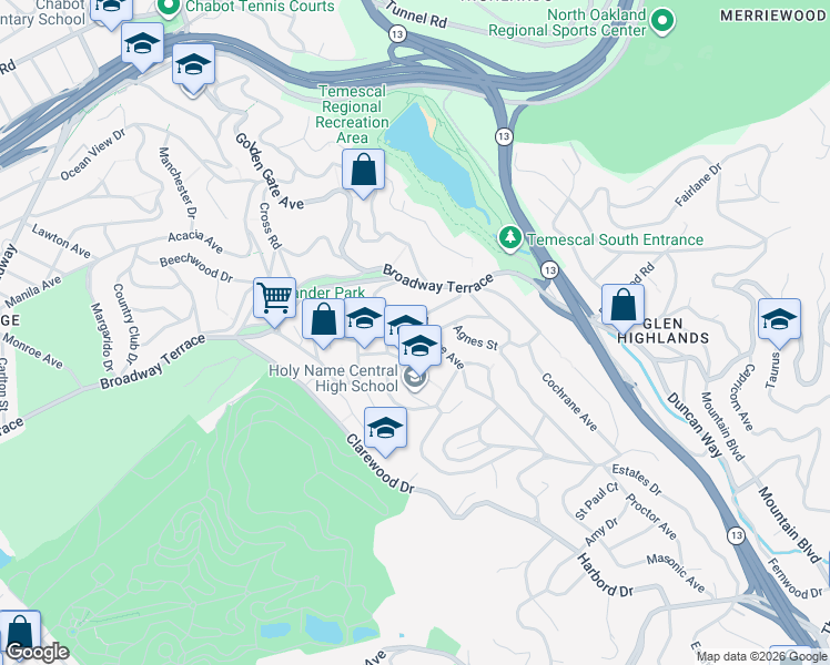 map of restaurants, bars, coffee shops, grocery stores, and more near 189 Florence Avenue in Oakland