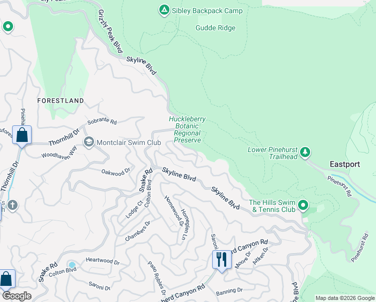 map of restaurants, bars, coffee shops, grocery stores, and more near 145 Villanova Drive in Oakland