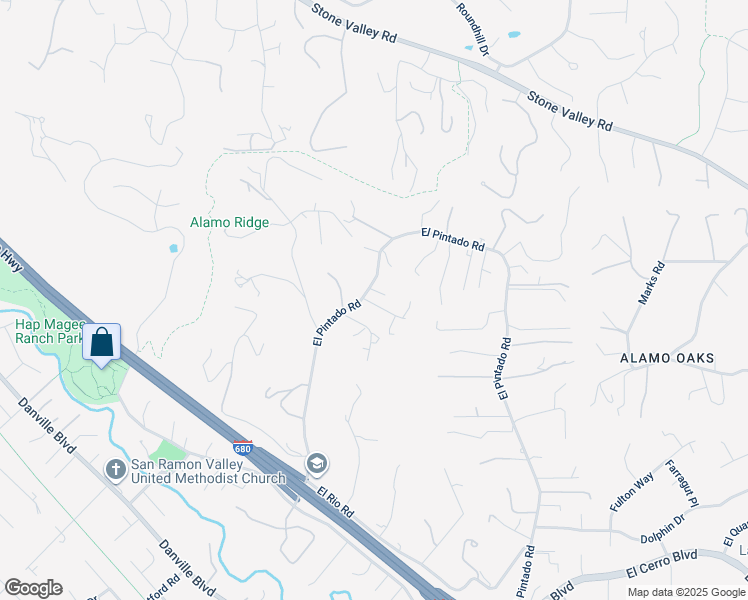 map of restaurants, bars, coffee shops, grocery stores, and more near 853 El Pintado Road in Danville