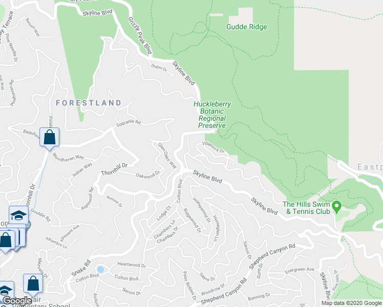 map of restaurants, bars, coffee shops, grocery stores, and more near 1760 Manzanita Drive in Oakland