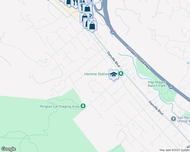 map of restaurants, bars, coffee shops, grocery stores, and more near 28 La Sonoma Court in Alamo