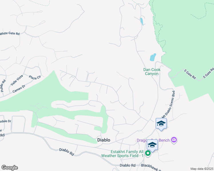 map of restaurants, bars, coffee shops, grocery stores, and more near Caballo Ranchero Drive in Diablo