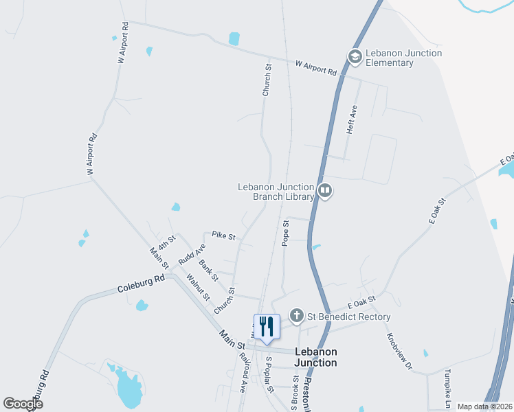 map of restaurants, bars, coffee shops, grocery stores, and more near 571 Church Street in Lebanon Junction