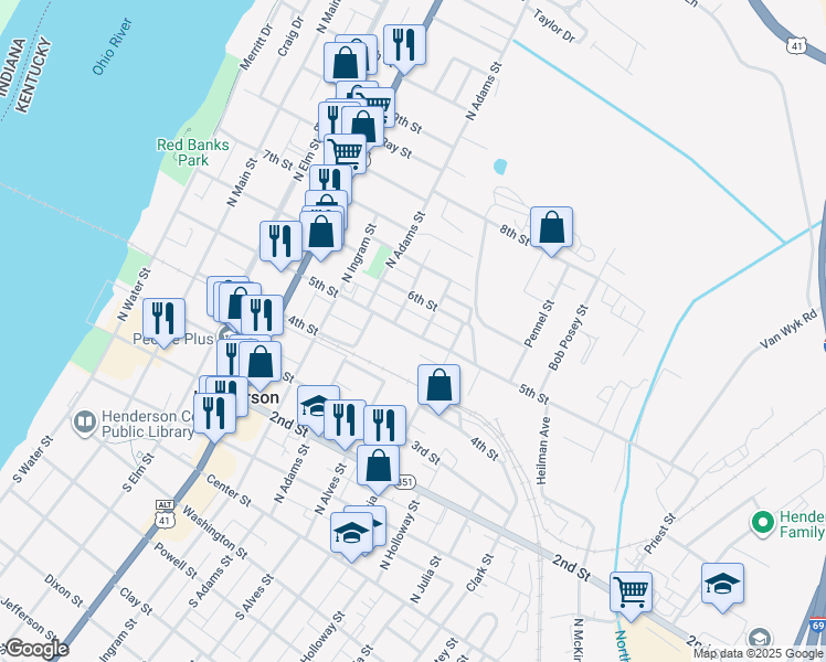 map of restaurants, bars, coffee shops, grocery stores, and more near 501-599 North Alves Street in Henderson