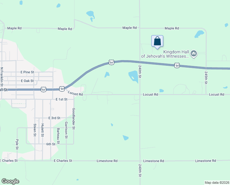 map of restaurants, bars, coffee shops, grocery stores, and more near 1273 237th Street in Fort Scott