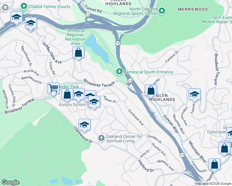 map of restaurants, bars, coffee shops, grocery stores, and more near 4800 Proctor Avenue in Oakland