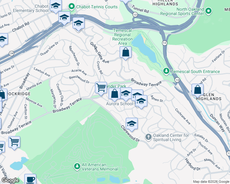 map of restaurants, bars, coffee shops, grocery stores, and more near 85 Buckeye Avenue in Oakland