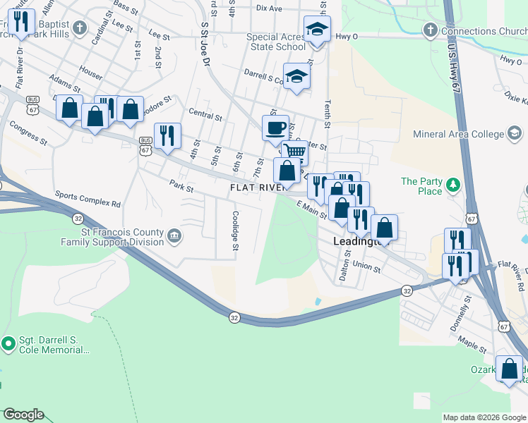 map of restaurants, bars, coffee shops, grocery stores, and more near 1101 Falcon Street in Park Hills