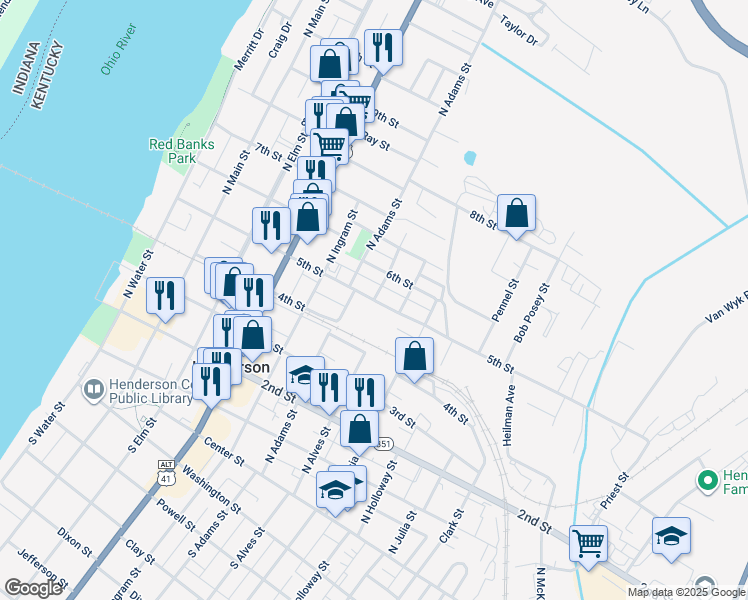 map of restaurants, bars, coffee shops, grocery stores, and more near 501 North Alves Street in Henderson