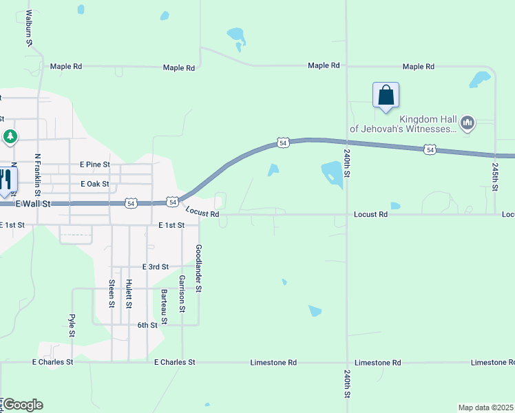 map of restaurants, bars, coffee shops, grocery stores, and more near 2371 Locust Road in Fort Scott