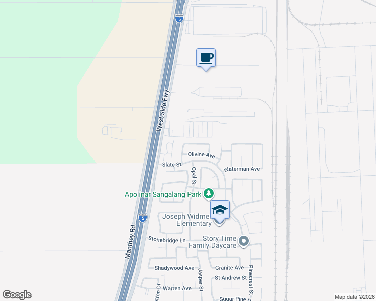 map of restaurants, bars, coffee shops, grocery stores, and more near 235 Olivine Avenue in Lathrop