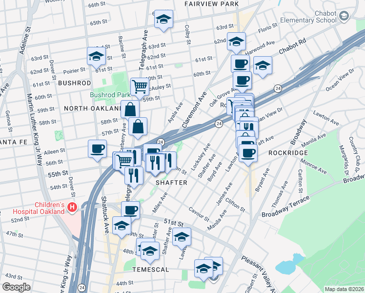 map of restaurants, bars, coffee shops, grocery stores, and more near 485 Hardy Street in Oakland