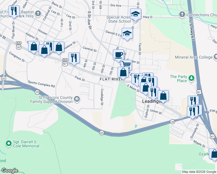 map of restaurants, bars, coffee shops, grocery stores, and more near 1101 Falcon Street in Park Hills