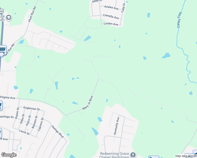 map of restaurants, bars, coffee shops, grocery stores, and more near 3501 Mary Jo Boulevard in Bardstown