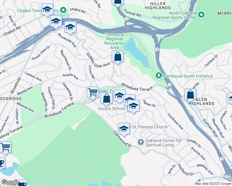 map of restaurants, bars, coffee shops, grocery stores, and more near 127 Buckeye Avenue in Oakland