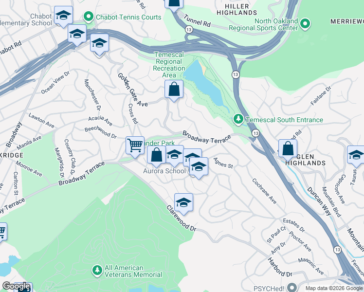 map of restaurants, bars, coffee shops, grocery stores, and more near 70 Hermosa Avenue in Oakland