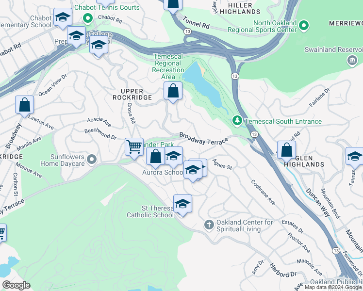 map of restaurants, bars, coffee shops, grocery stores, and more near 50 Hermosa Avenue in Oakland
