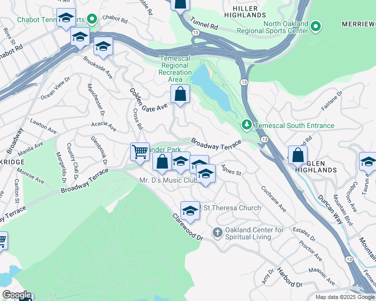 map of restaurants, bars, coffee shops, grocery stores, and more near 50 Hermosa Avenue in Oakland