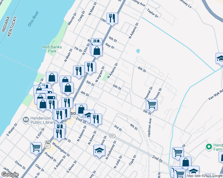 map of restaurants, bars, coffee shops, grocery stores, and more near 501-599 North Alves Street in Henderson