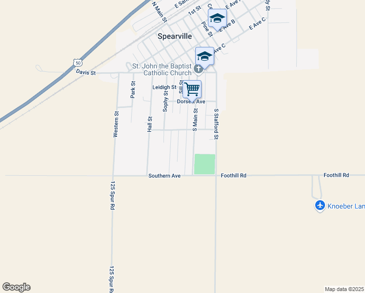 map of restaurants, bars, coffee shops, grocery stores, and more near 357-395 South Main Street in Spearville