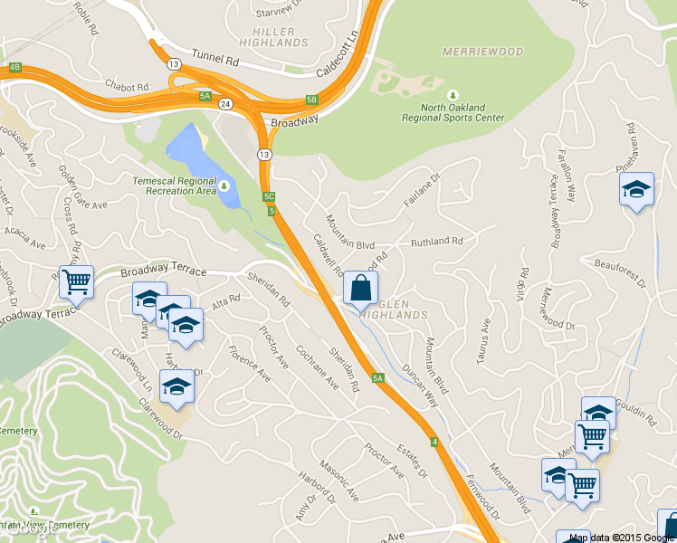 map of restaurants, bars, coffee shops, grocery stores, and more near 709 Caldwell Rd in Oakland