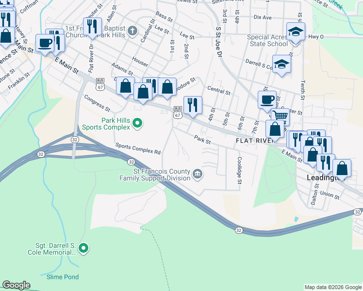 map of restaurants, bars, coffee shops, grocery stores, and more near 30 Federal Park Avenue in Park Hills