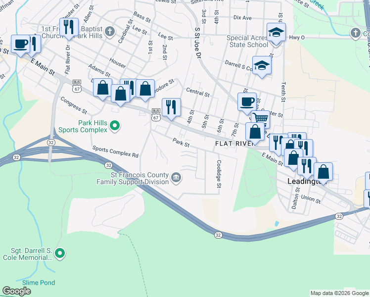 map of restaurants, bars, coffee shops, grocery stores, and more near 30 Federal Park Avenue in Park Hills
