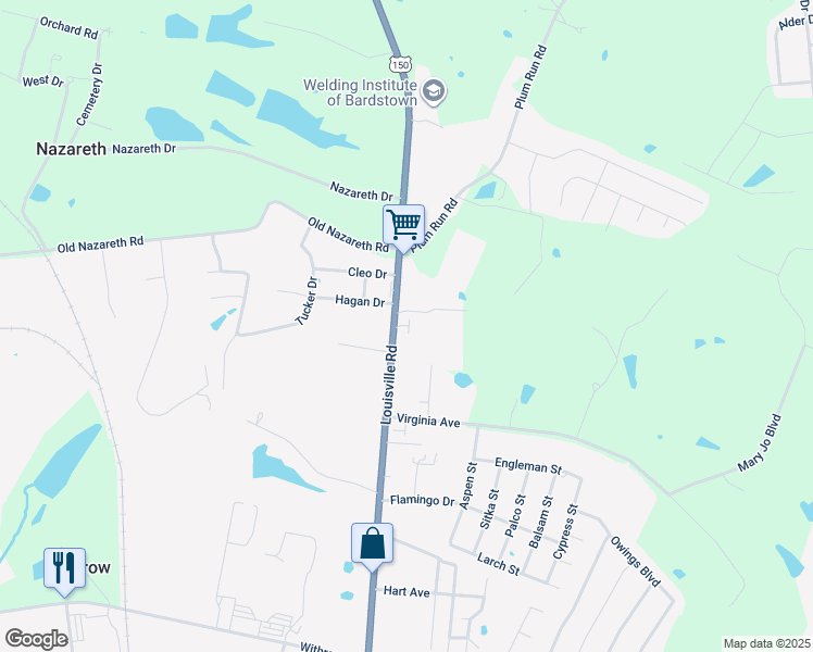 map of restaurants, bars, coffee shops, grocery stores, and more near 1423-1451 North 3rd Street in Bardstown