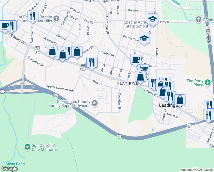 map of restaurants, bars, coffee shops, grocery stores, and more near 858 Falcon Street in Park Hills