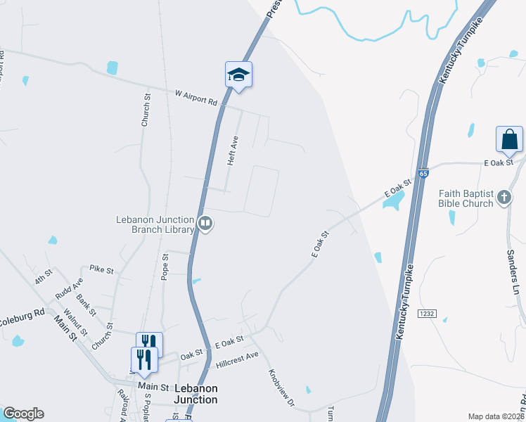 map of restaurants, bars, coffee shops, grocery stores, and more near 440 Sycamore Circle in Lebanon Junction
