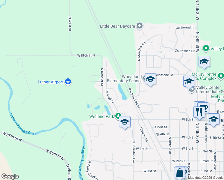 map of restaurants, bars, coffee shops, grocery stores, and more near 812 North Redbud Court in Valley Center