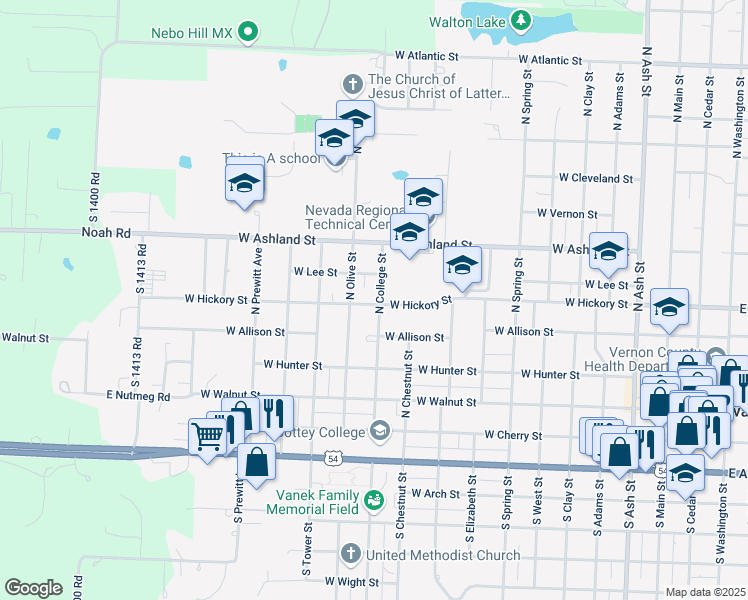 map of restaurants, bars, coffee shops, grocery stores, and more near 500 North Olive Street in Nevada