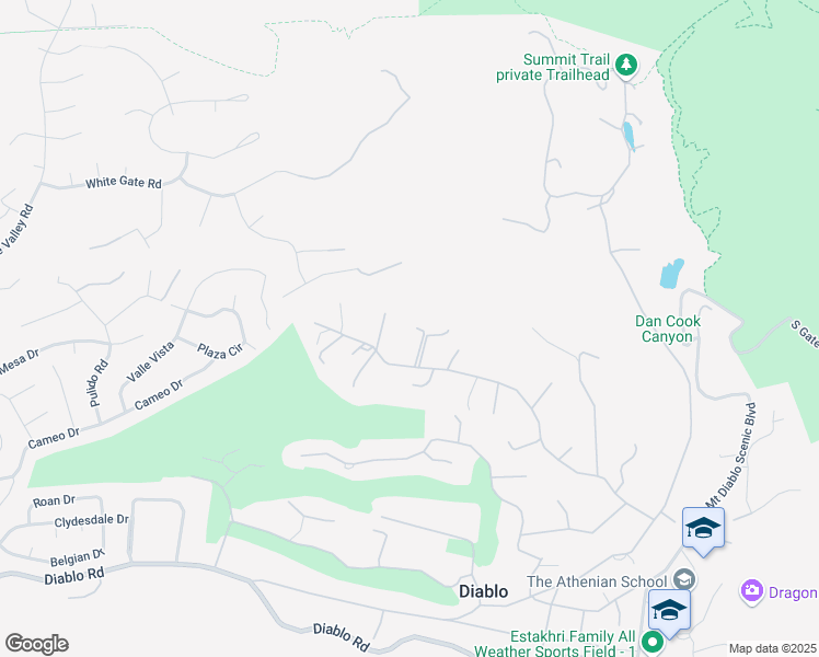 map of restaurants, bars, coffee shops, grocery stores, and more near 2592 Caballo Ranchero Drive in Diablo