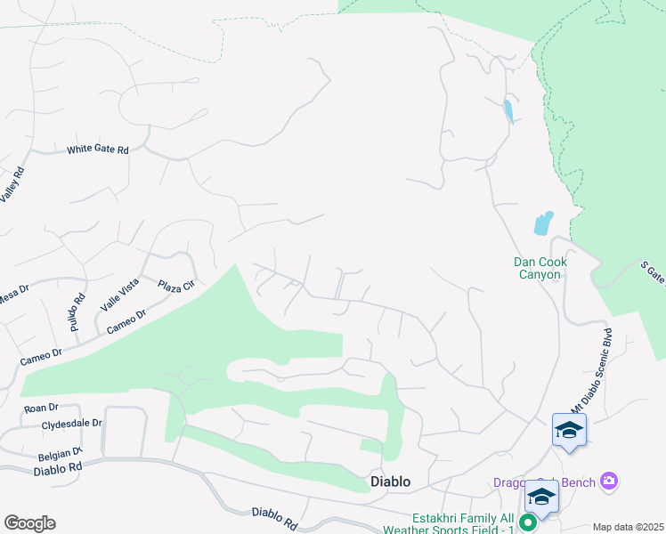 map of restaurants, bars, coffee shops, grocery stores, and more near 2592 Caballo Ranchero Drive in Diablo