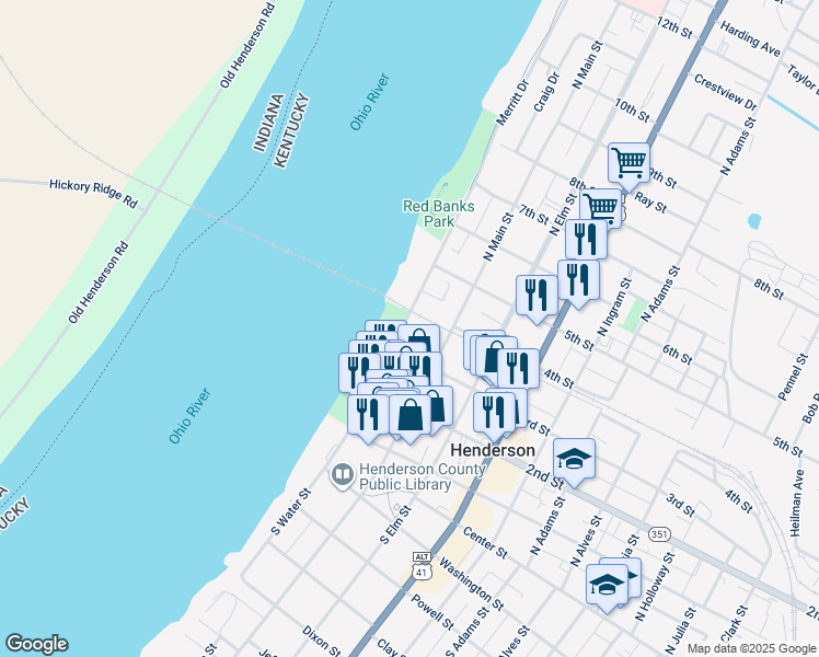 map of restaurants, bars, coffee shops, grocery stores, and more near 330 North Water Street in Henderson