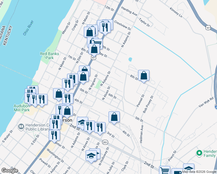 map of restaurants, bars, coffee shops, grocery stores, and more near 635 North Alves Street in Henderson