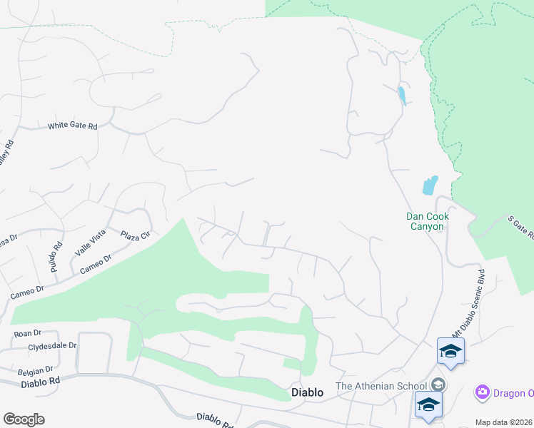 map of restaurants, bars, coffee shops, grocery stores, and more near 2590 Caballo Ranchero Drive in Diablo