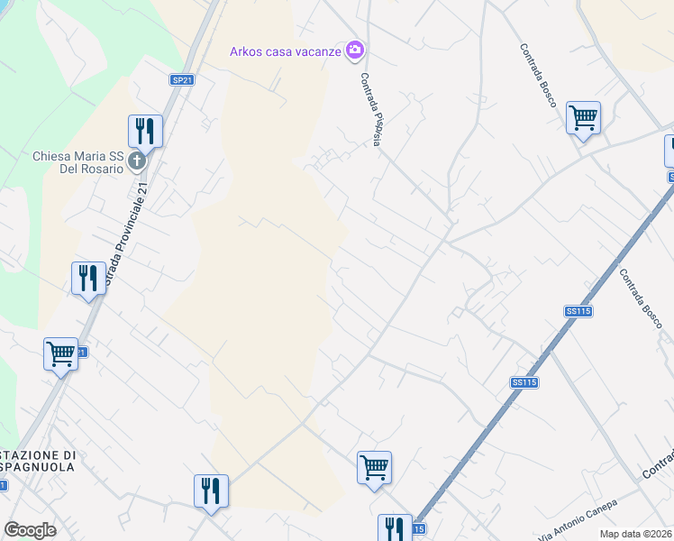 map of restaurants, bars, coffee shops, grocery stores, and more near 707 Contrada Pispisia in Marsala