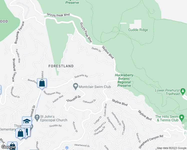 map of restaurants, bars, coffee shops, grocery stores, and more near 6739 Sobrante Road in Oakland