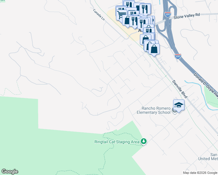 map of restaurants, bars, coffee shops, grocery stores, and more near 200 Lark Lane in Alamo