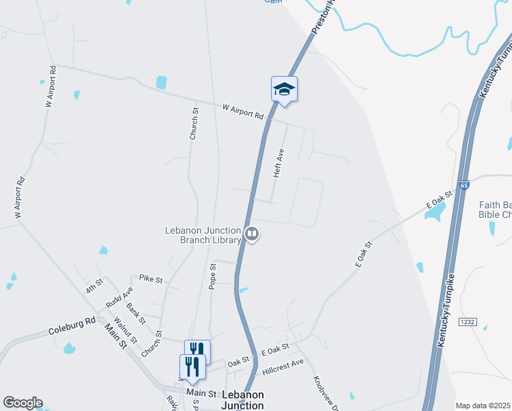 map of restaurants, bars, coffee shops, grocery stores, and more near 149 Eskridge Drive in Lebanon Junction